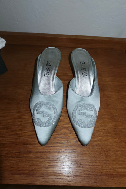 GUCCI BEADED SATIN KITTEN HEELS 36
