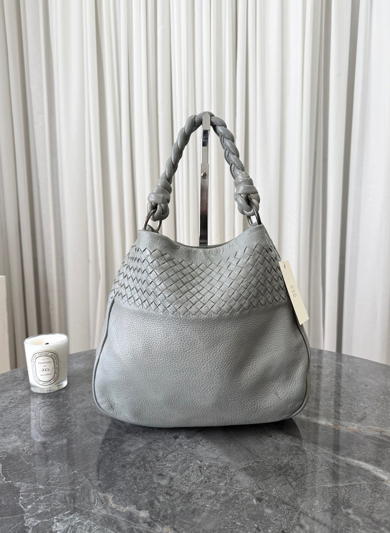 Bottega Veneta Intrecciato Hobo Bag Light Grey