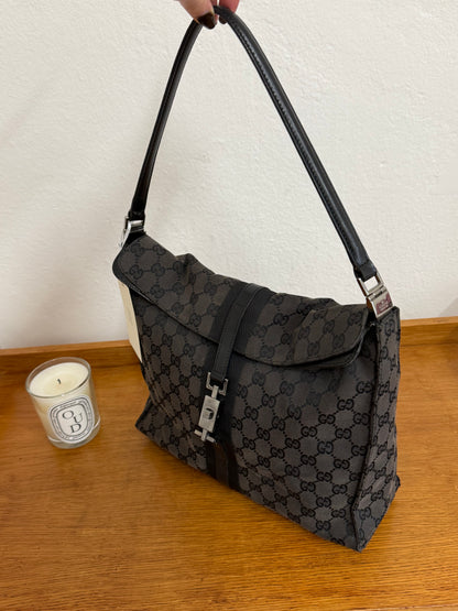 GUCCI JACKIE SHOULDER BAG BLACK GG MONOGRAM