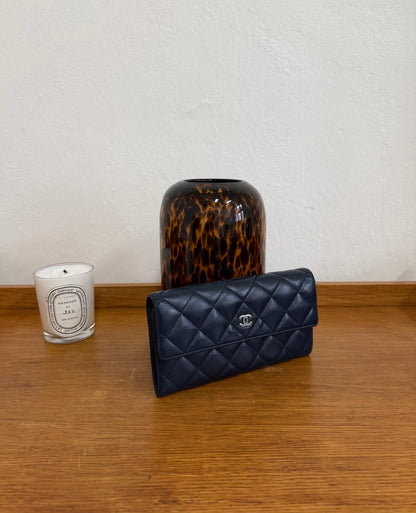 CHANEL CLASSIC LONG WALLET LAMBSKIN SERIES 17 NAVY