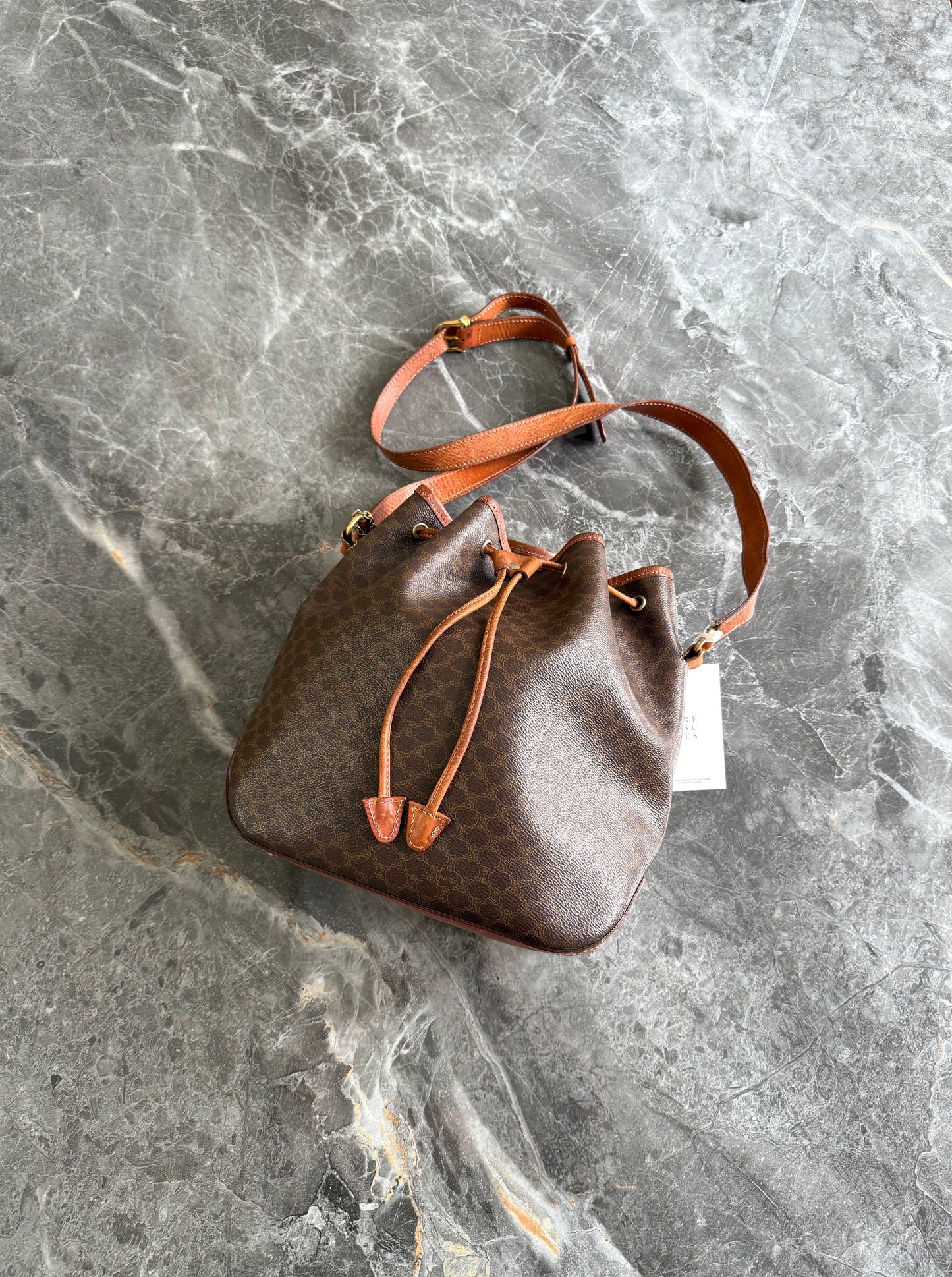 CELINE MACADAM DRAWSTRING BUCKET SHOULDER BAG