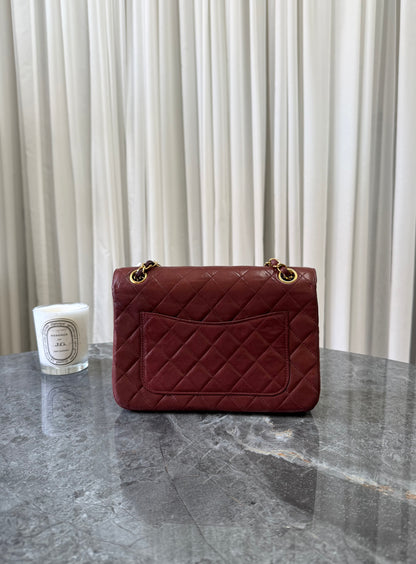 CHANEL FULL FLAP TWIST LOCK 24k GOLD BURGUNDY