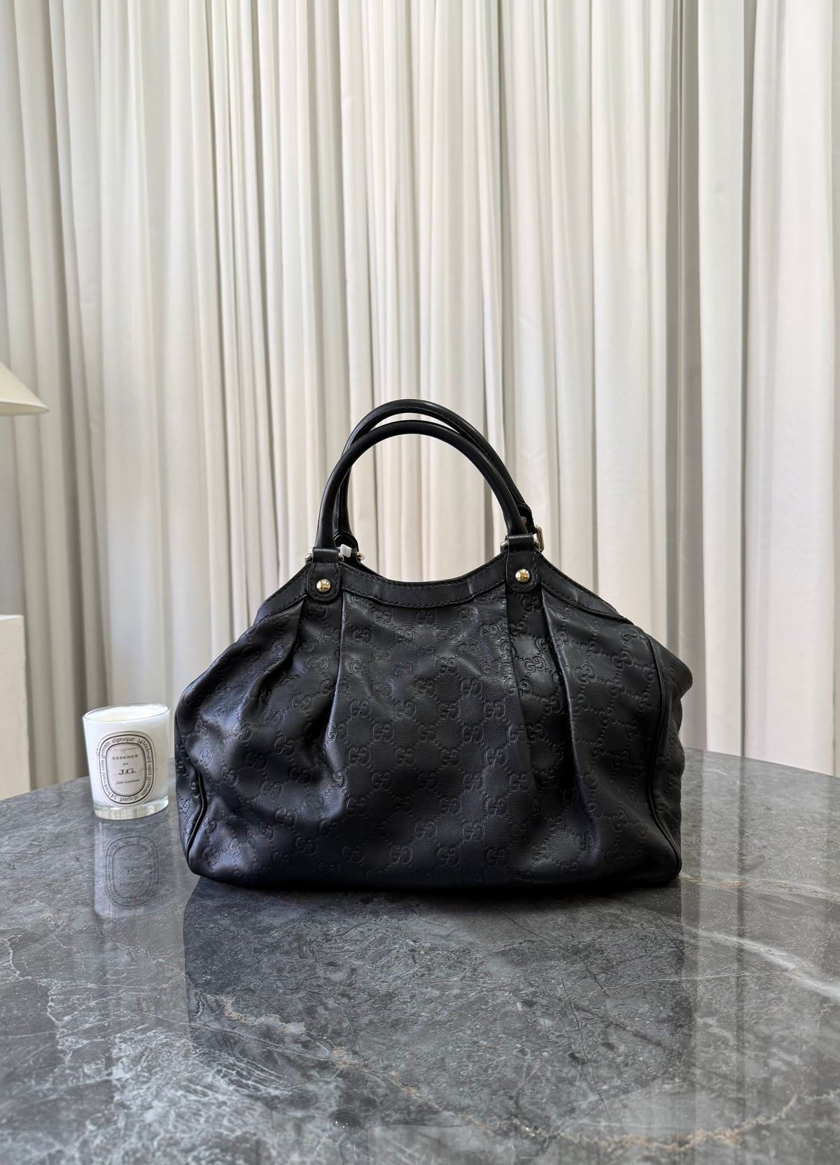 Gucci Sukey Guccissima Leather Tote Bag Black Gold HW