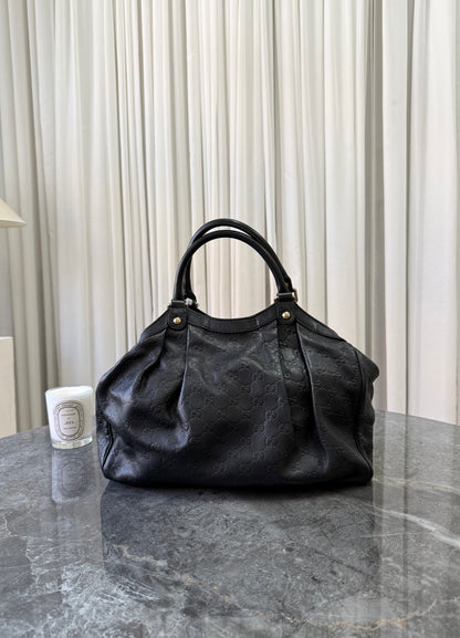 Gucci Sukey Guccissima Leather Tote Bag Black Gold HW