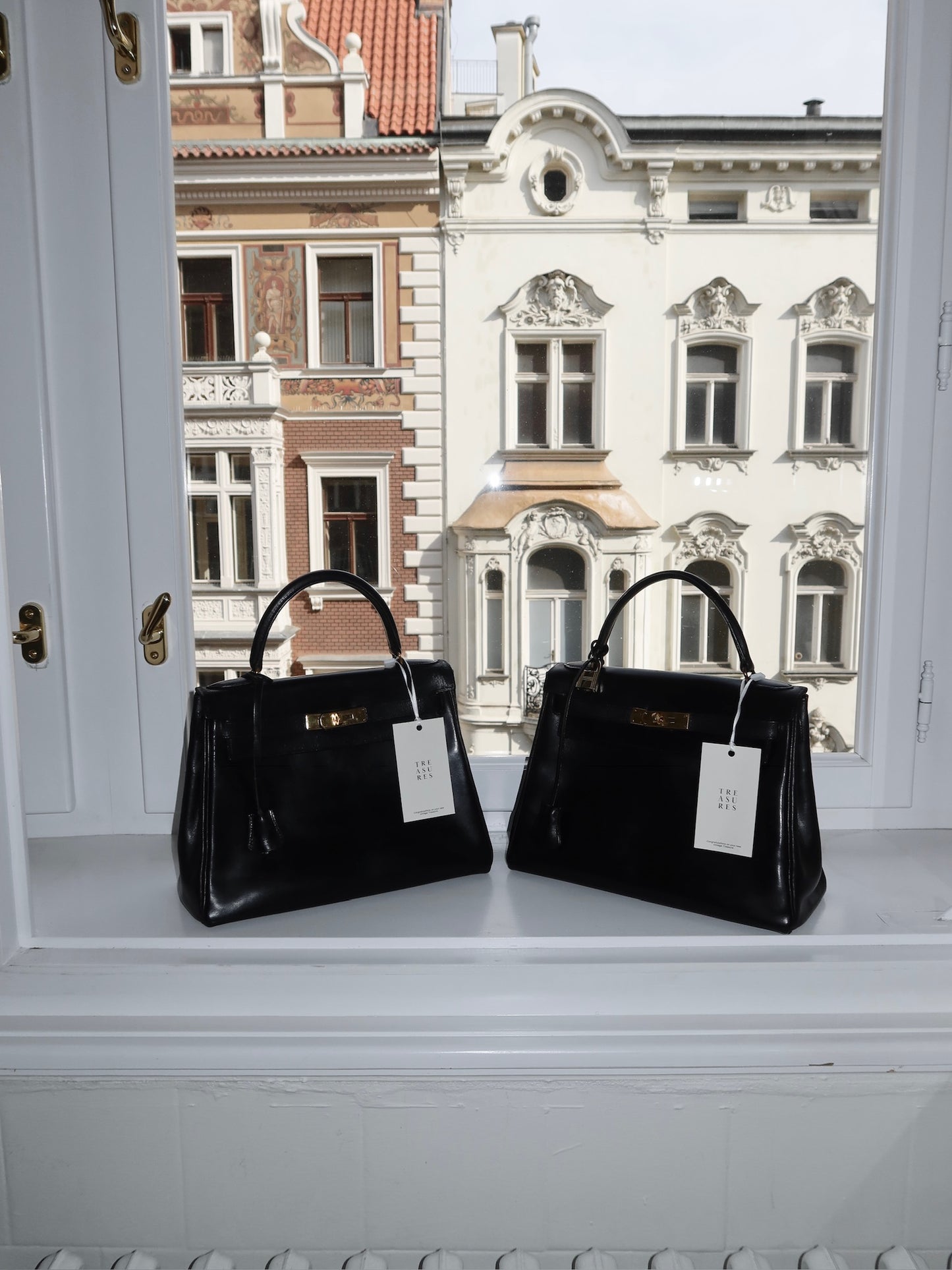 HERMES KELLY 28 BOX CALF BLACK 1965 U stamp