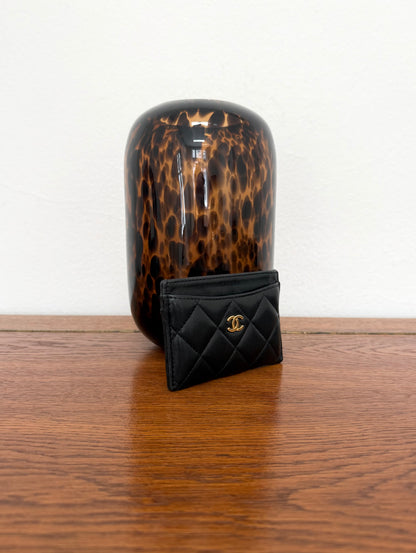 CHANEL CLASSIC QUILTED CARD HOLDER LAMBSKIN BLACK GOLD HW
