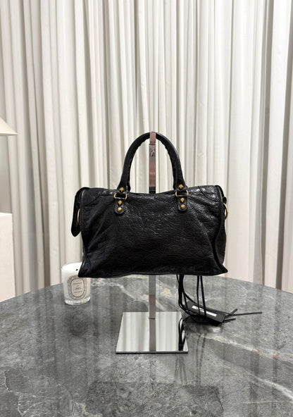 BALENCIAGA SMALL CITY BAG BLACK GOLD HW