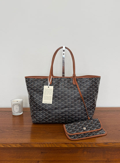 GOYARD SAINT LOUIS PM TOTE BAG & POUCH BLACK BROWN