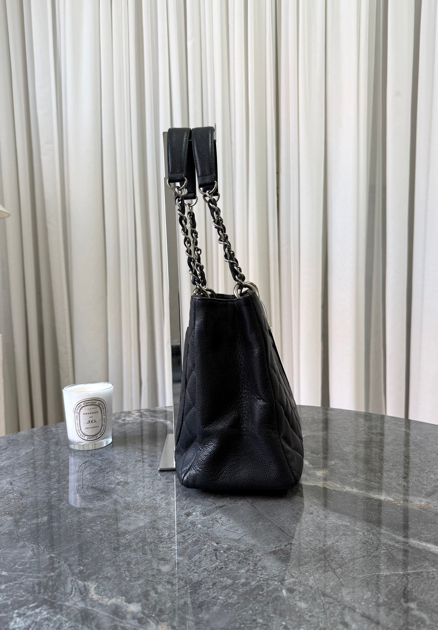CHANEL CAVIAR GRAND TOTE BAG BLACK SILVER HW