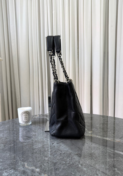 CHANEL CAVIAR GRAND TOTE BAG BLACK SILVER HW