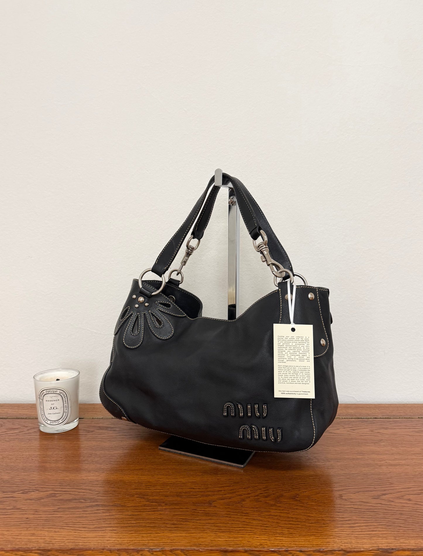 MIU MIU FLOWER SHOULDER BAG ANTRACIT
