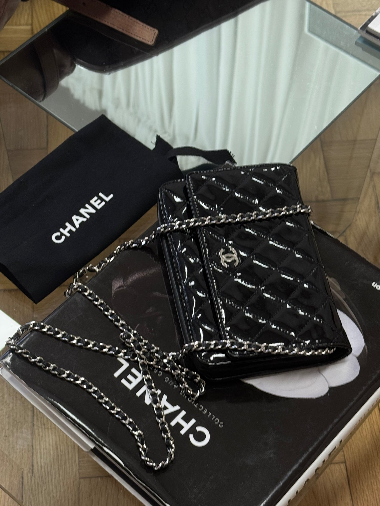 CHANEL WOC BLACK PATENT LEATHER SILVER HW SERIES 14