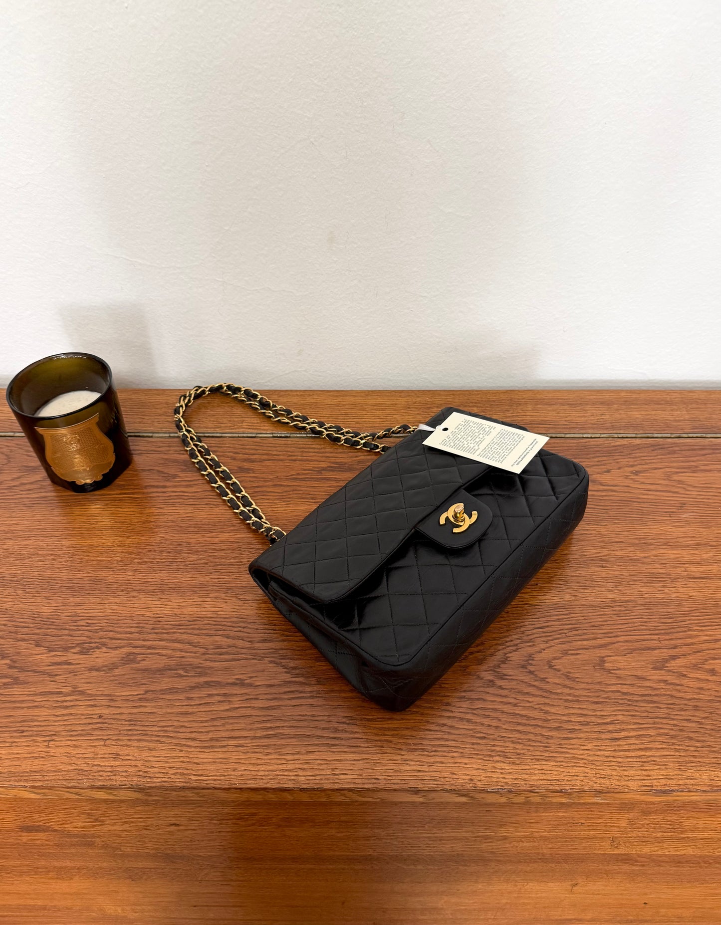 CHANEL TIMELESS CLASSIC DOUBLE FLAP BAG MEDIUM BLACK LAMBSKIN 24K GOLD HW