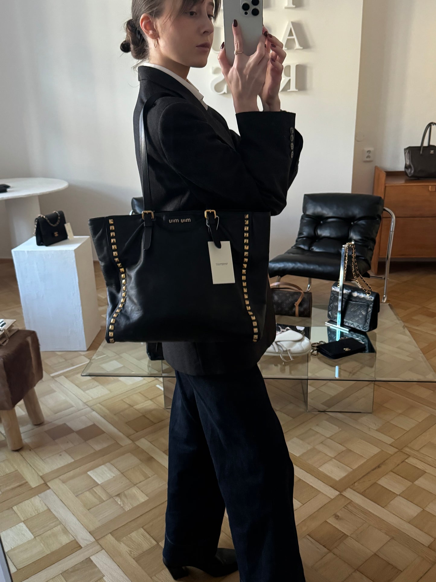 MIU MIU TOTE BAG GOLD HW STUDS