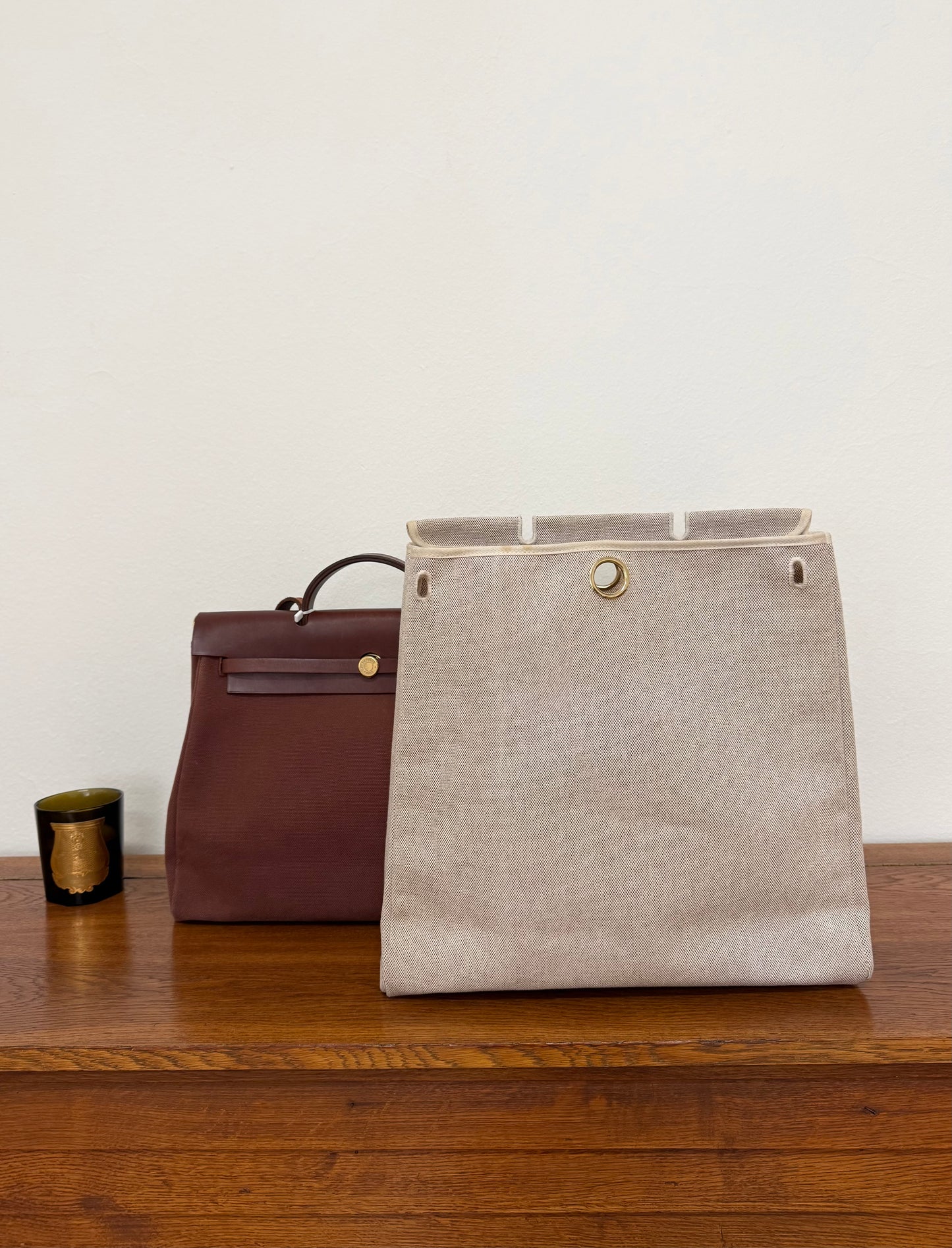 HERMÈS HERBAG HANDBAG BURGUNDY CANVAS & LEATHER