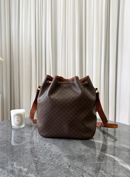CELINE MACADAM DRAWSTRING BUCKET SHOULDER BAG