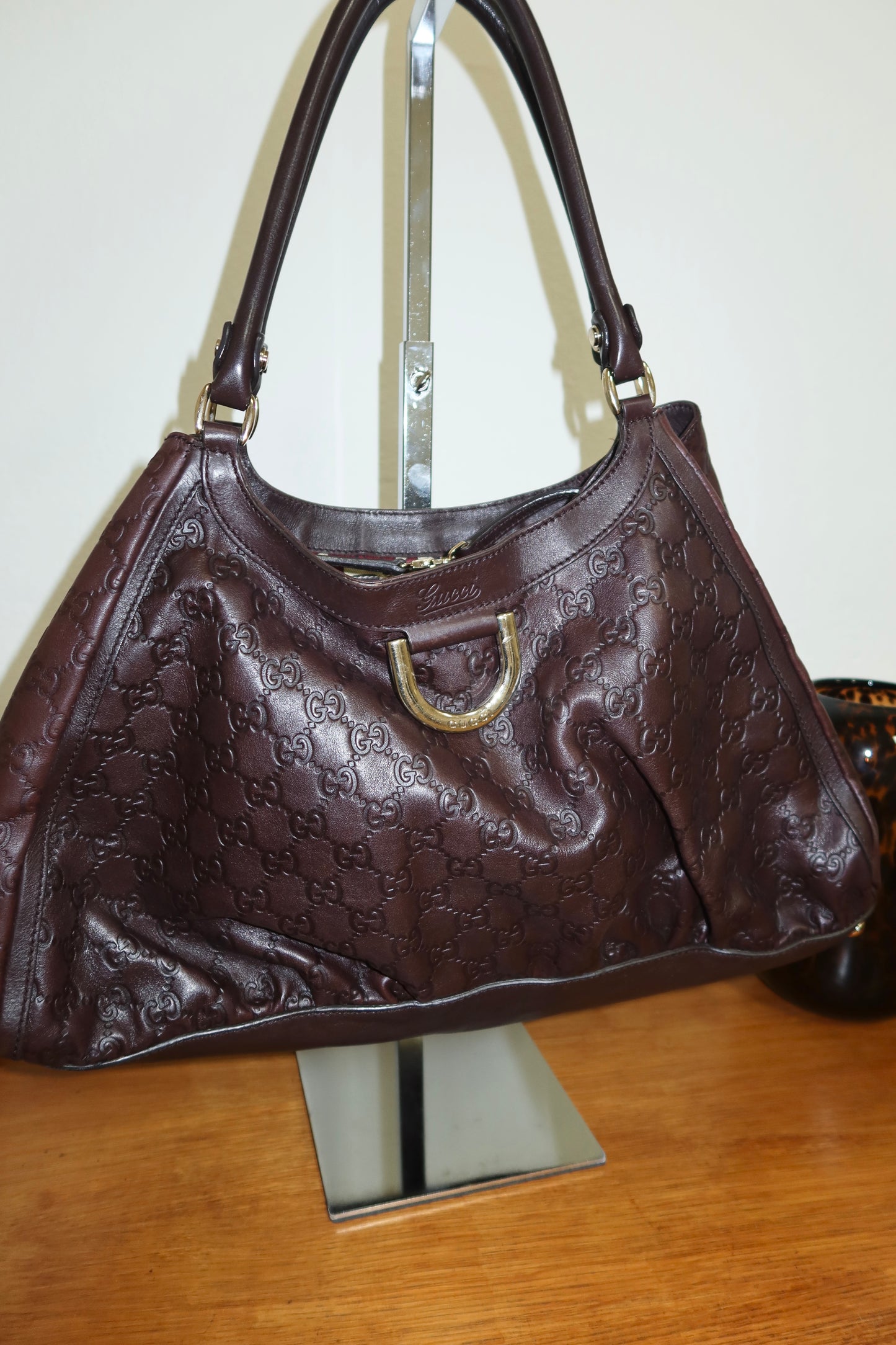 GUCCI GG HOBO ABBEY BAG BURGUNDY GOLD HW
