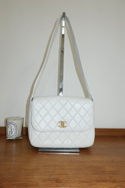 CHANEL MATELASSE FLAP BAG TWIST LOCK WIDE STRAP CREAM
