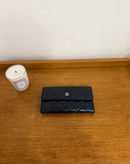 CHANEL CLASSIC LONG WALLET LAMBSKIN SERIES 17 NAVY
