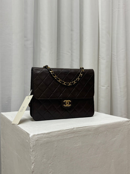 CHANEL CLASSIC SINGLE FLAP BAG BROWN 24k GOLD HW