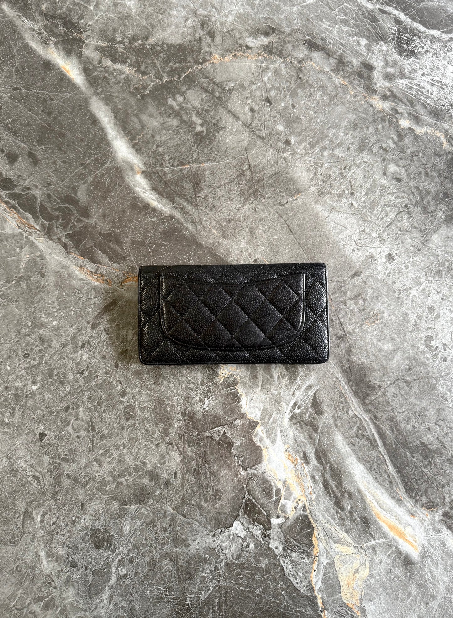 CHANEL CAVIAR LONG WALLET BLACK GOLD HW SERIES 16