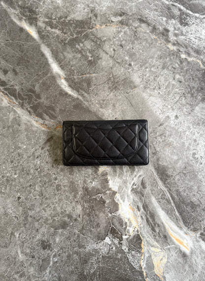 CHANEL CAVIAR LONG WALLET BLACK GOLD HW SERIES 16