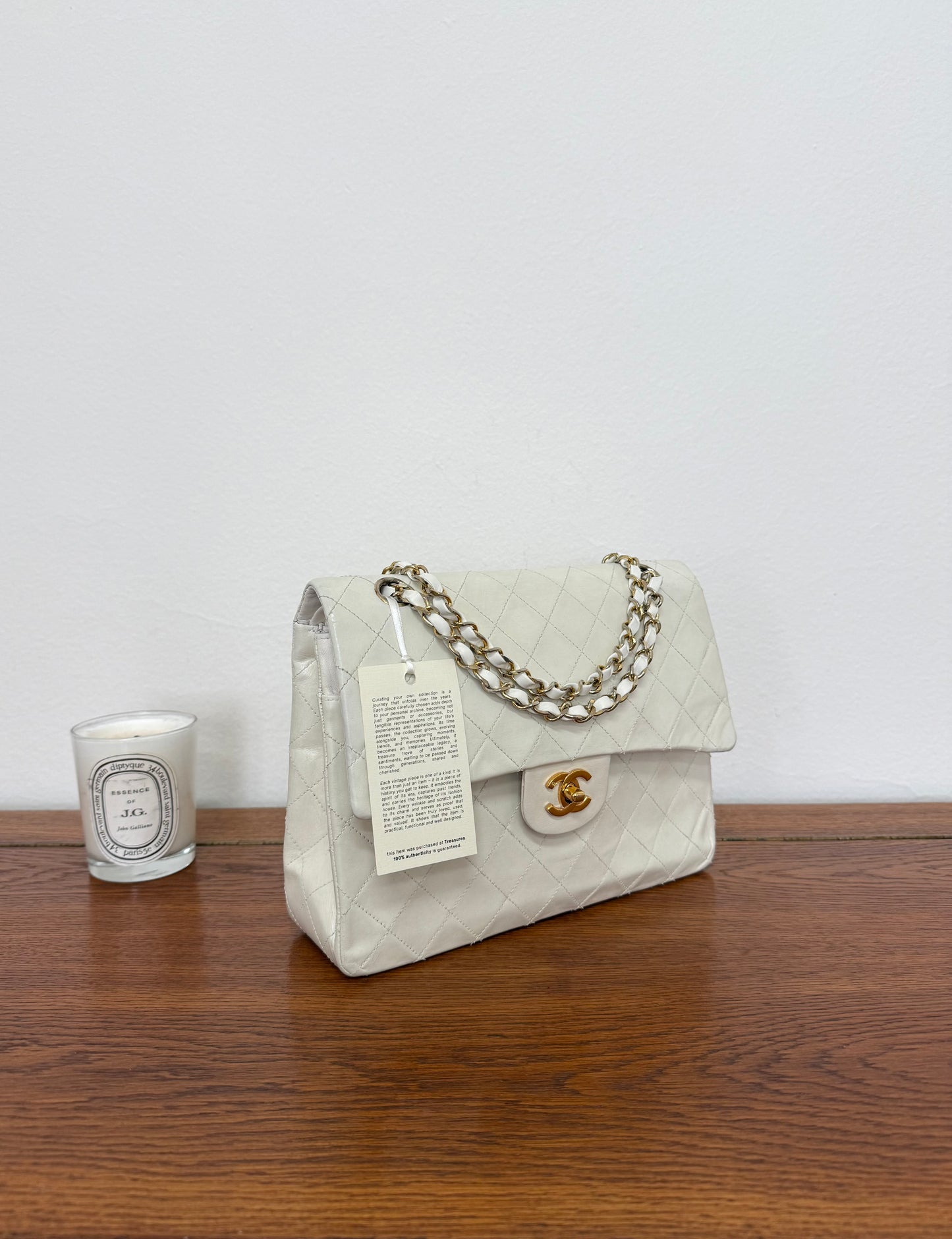 CHANEL CLASSIC DOUBLE FLAP BAG WHITE MEDIUM TALL 24K GOLD