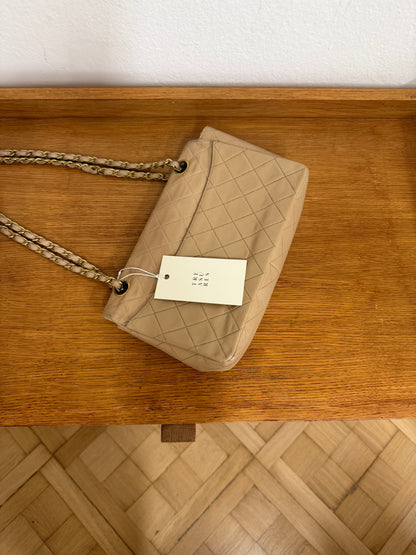 CHANEL TWIST LOCK CLASSIC FLAP BAG BEIGE