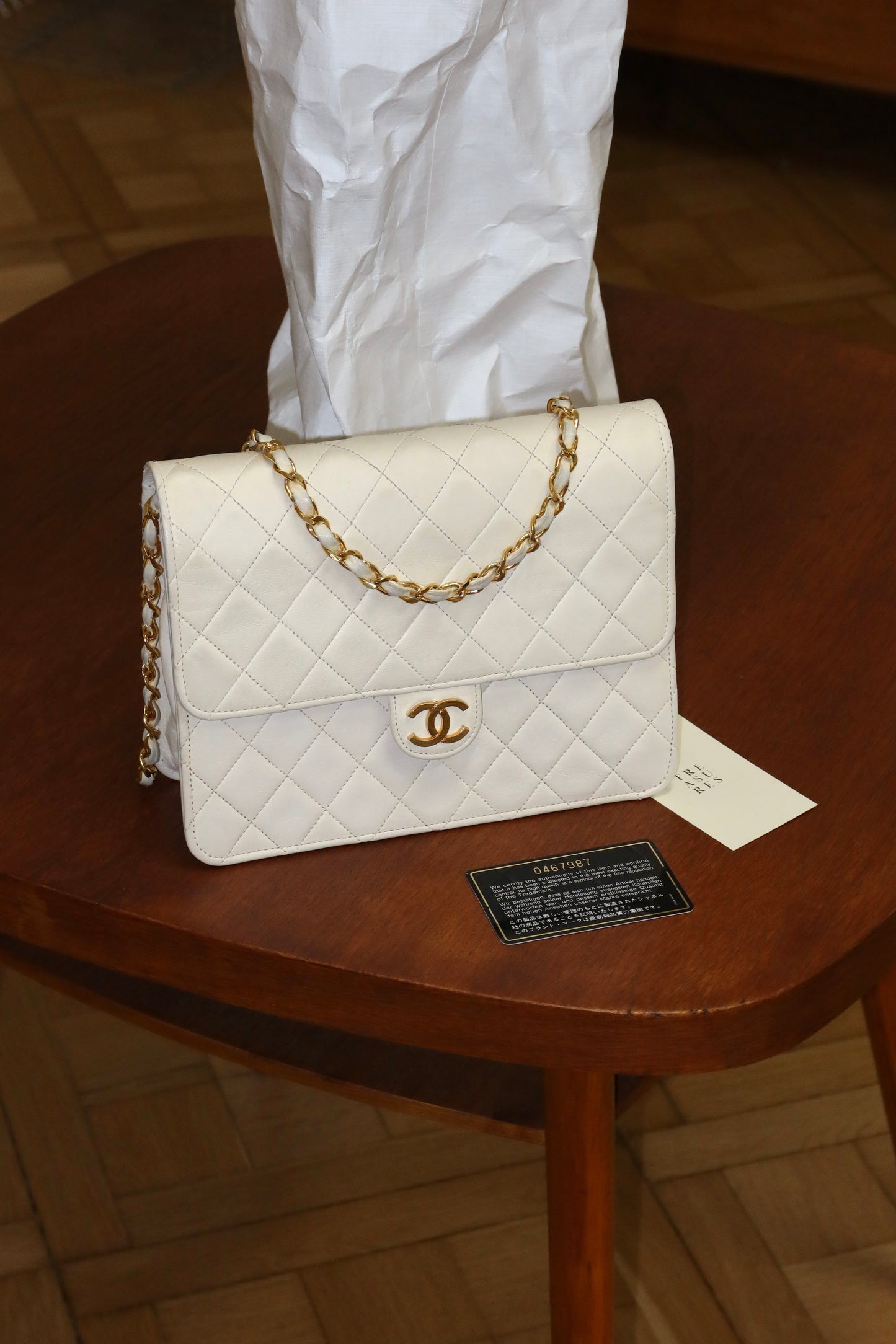 CHANEL CLASSIC SINGLE FLAP BAG LAMBSKIN WHITE 24K GOLD HW