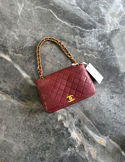 CHANEL FULL FLAP TWIST LOCK 24k GOLD BURGUNDY