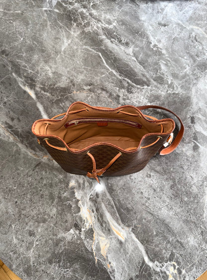 CELINE MACADAM DRAWSTRING BUCKET SHOULDER BAG