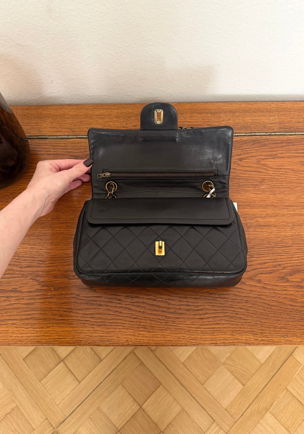 Chanel Plaza Double Flap in black lambskin with gold hardware and double chain, photo 14