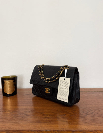 CHANEL TIMELESS CLASSIC DOUBLE FLAP BAG MEDIUM BLACK LAMBSKIN 24K GOLD HW