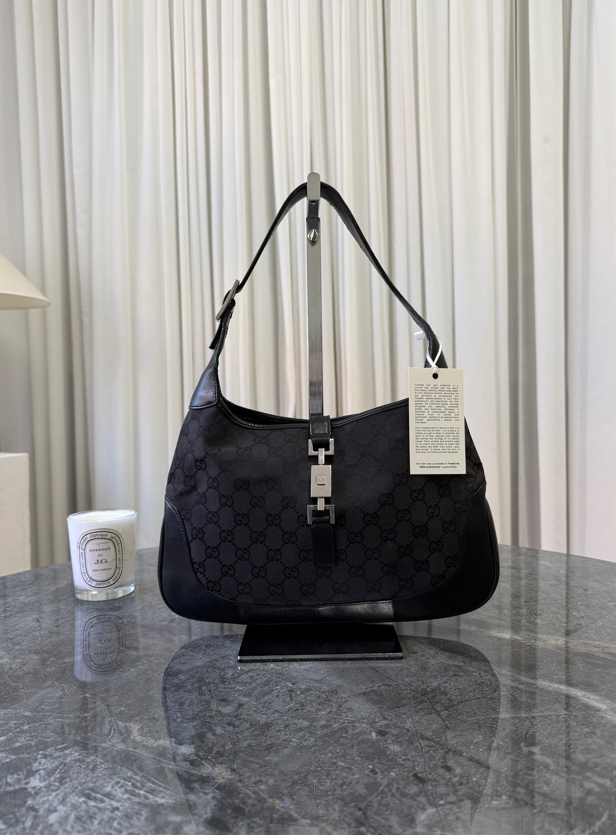 Gucci Jackie GG Canvas Shoulder Bag Black Silver HW