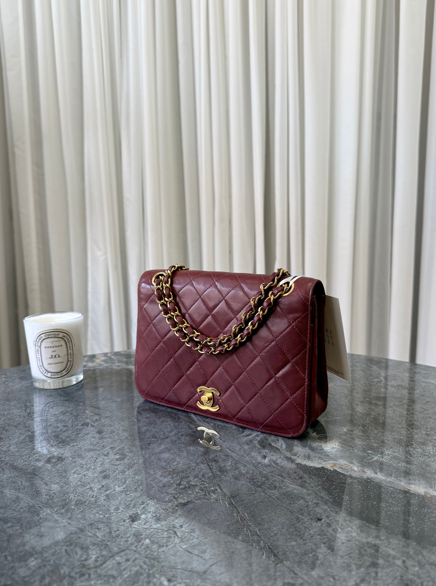 CHANEL FULL FLAP TWIST LOCK 24k GOLD BURGUNDY