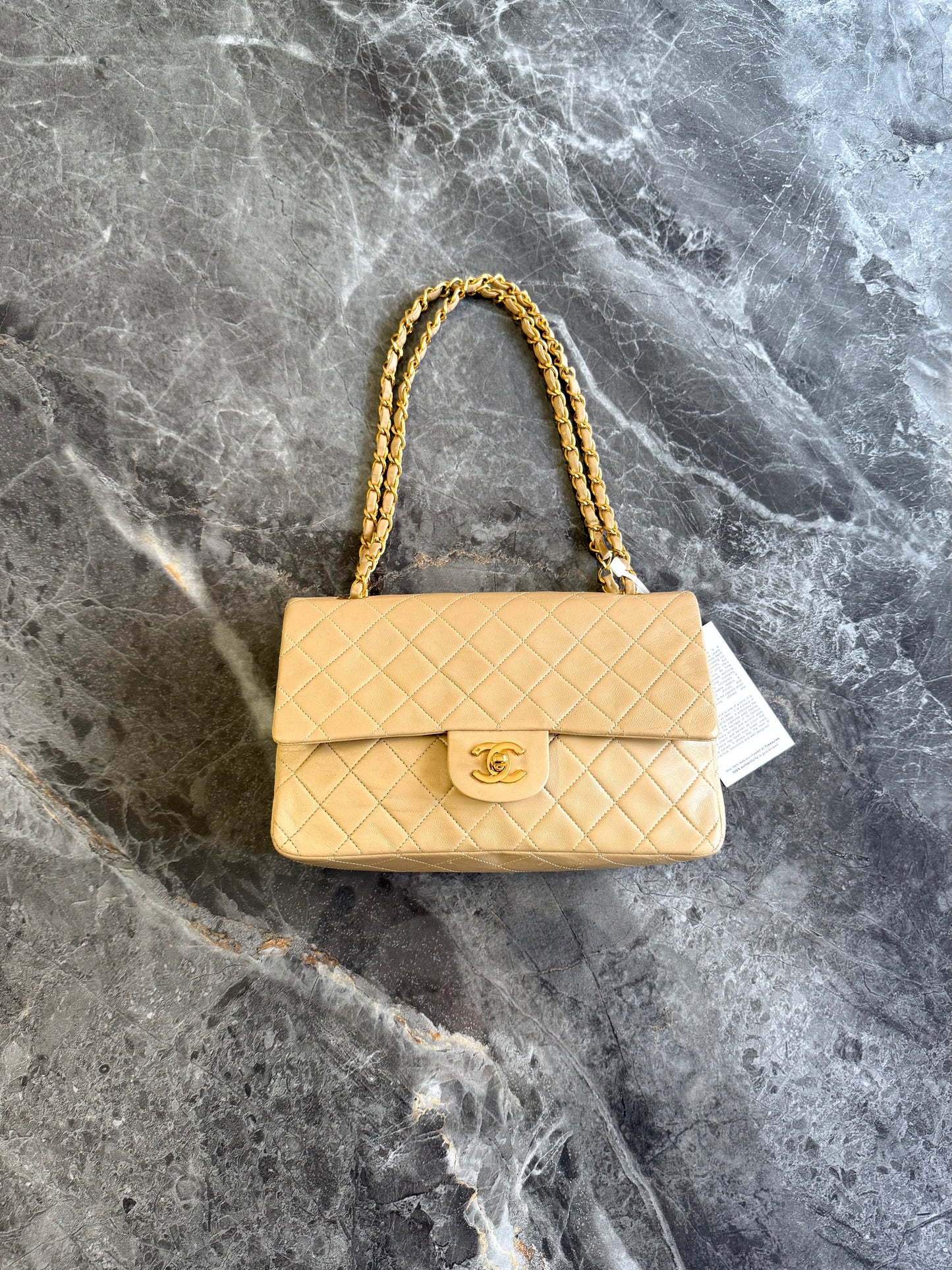 CHANEL CLASSIC DOUBLE FLAP BAG MEDIUM BEIGE 24K GOLD HW