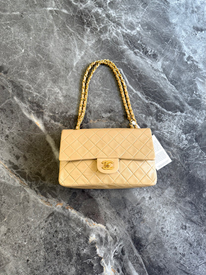 CHANEL CLASSIC DOUBLE FLAP BAG MEDIUM BEIGE 24K GOLD HW
