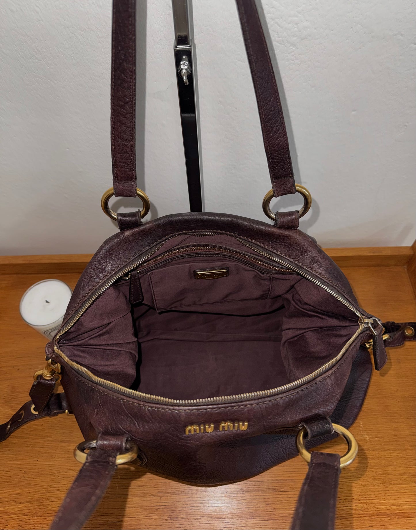 MIU MIU VITELLO SHOULDER BAG BROWN