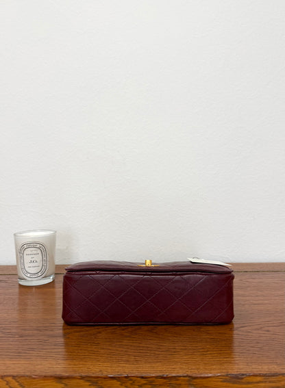 CHANEL FULL FLAP TWIST LOCK 24k GOLD BURGUNDY