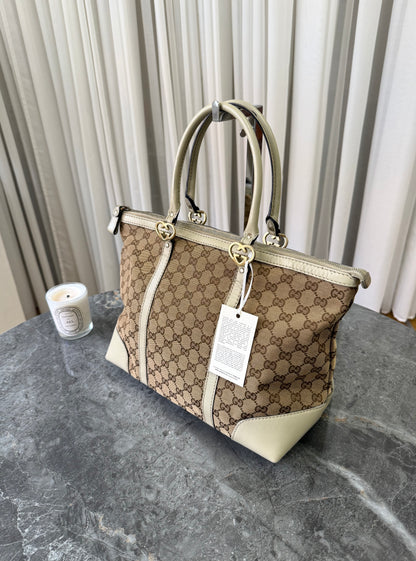 GUCCI HEART GG MONOGRAM SHOPPER TOTE BAG