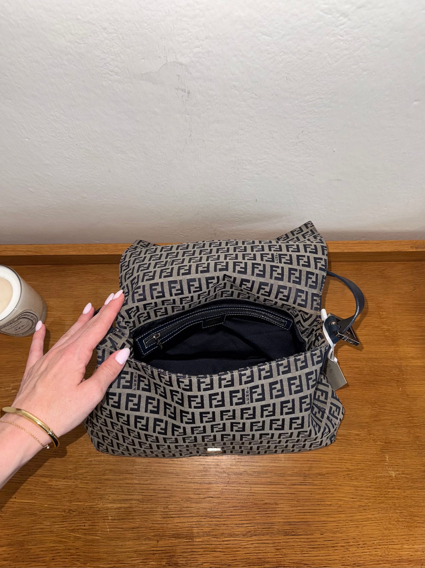 FENDI ZUCCA MAMMA BAGUETTE BAG NAVY