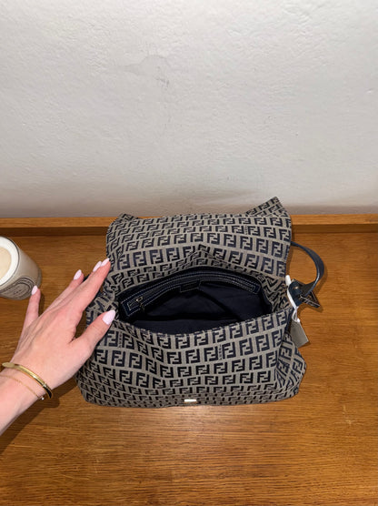 FENDI ZUCCA MAMMA BAGUETTE BAG NAVY