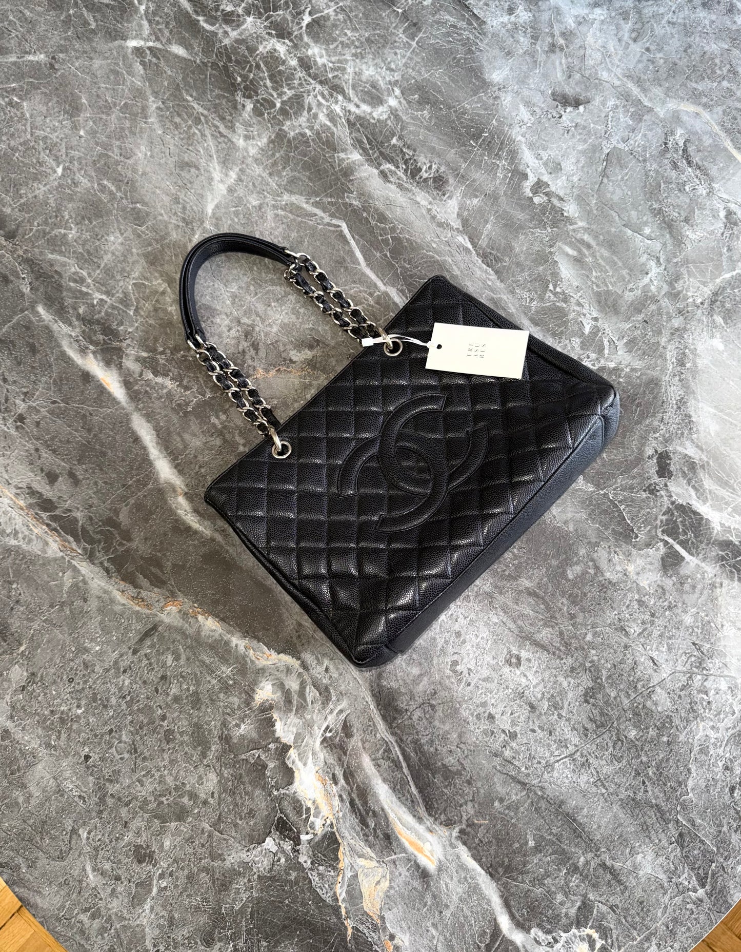 CHANEL CAVIAR GRAND TOTE BAG BLACK SILVER HW