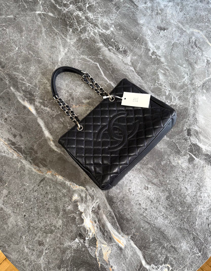 CHANEL CAVIAR GRAND TOTE BAG BLACK SILVER HW