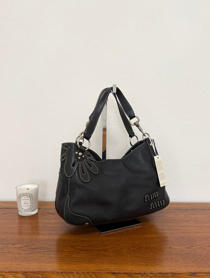MIU MIU FLOWER SHOULDER BAG ANTRACIT
