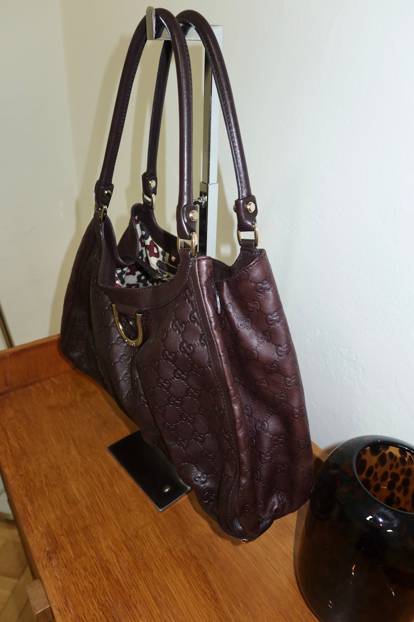 GUCCI GG HOBO ABBEY BAG BURGUNDY GOLD HW