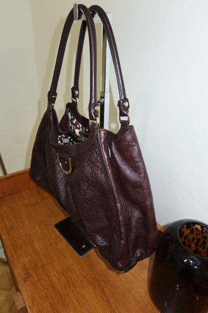 GUCCI GG HOBO ABBEY BAG BURGUNDY GOLD HW