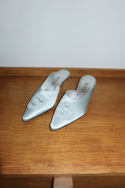 GUCCI BEADED SATIN KITTEN HEELS 36