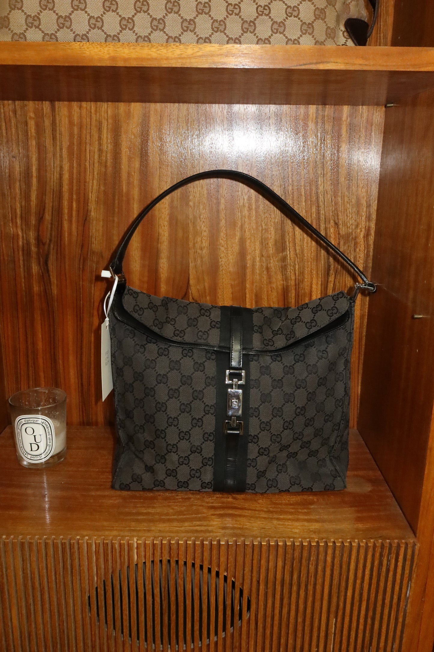 GUCCI JACKIE SHOULDER BAG BLACK GG MONOGRAM