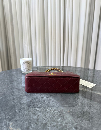 CHANEL FULL FLAP TWIST LOCK 24k GOLD BURGUNDY